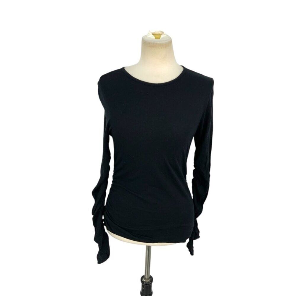 Open Edit Ruched Long Sleeve Top Black Size Small NWOT
